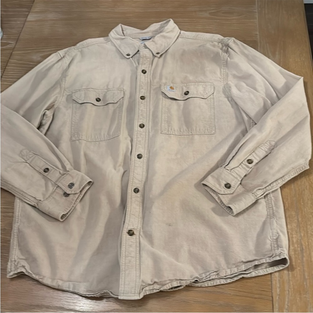Preowned Men’s Large Carhartt Original Fit Button-Down Long Sleeve Shirt Khaki